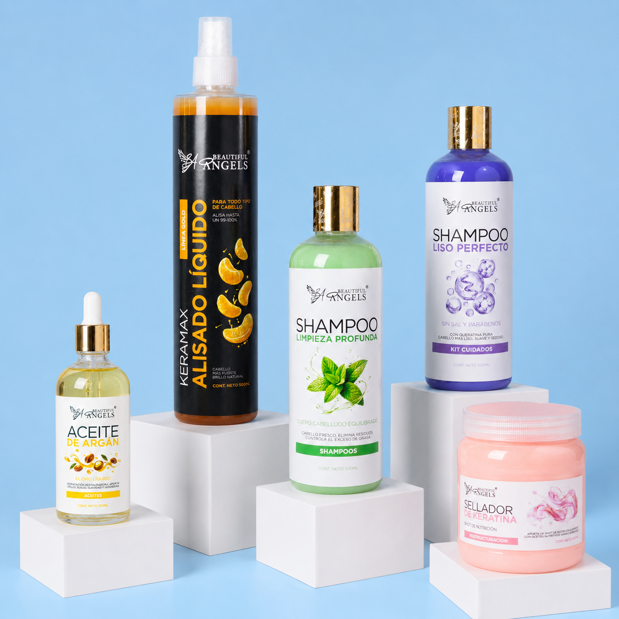 Kit Keramax Alisado Líquido Gold 500ML + Shampoo Limpieza Profunda 500ML+ Sellador de Keratina 250ML+ Shampoo Liso Perfecto 500ML+ Aceite de Argán 100ML