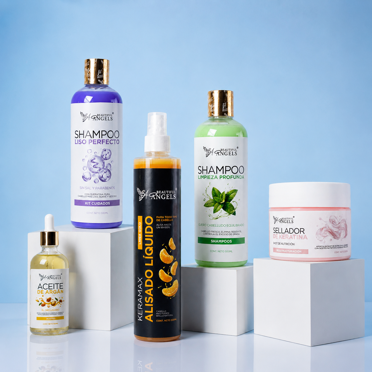 Kit Keramax Alisado Líquido Gold 500ML + Shampoo Limpieza Profunda 500ML+ Sellador de Keratina 250ML+ Shampoo Liso Perfecto 500ML+ Aceite de Argán 100ML