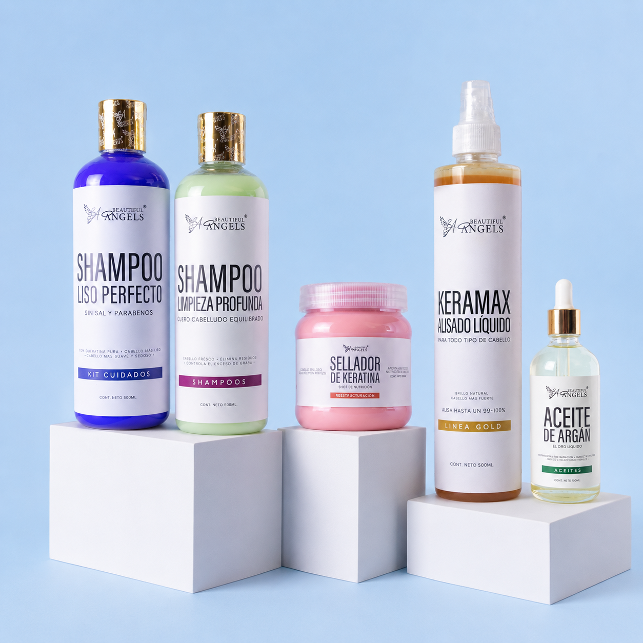 Kit Keramax Alisado Líquido Gold + Shampoo Limpieza Profunda + Sellador de Keratina + Shampoo Liso Perfecto + Aceite de Argán