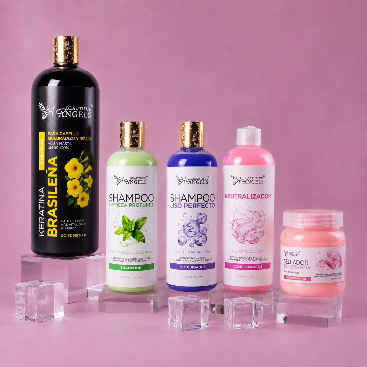 Kit Keratina Brasileña Gold 1L + Shampoo Limpieza Profunda 500ML + Shampoo Liso Perfecto 500ML + Neutralizador 500ML + Sellador de Keratina 250ML