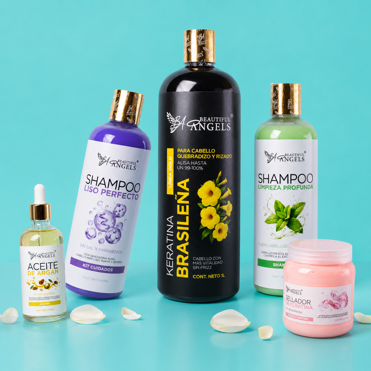 kit keratina brasileña Gold 1L + Shampoo limpieza profunda 500ml + Shampoo liso perfecto 500ml+ sellador 250ml + Aceite argán