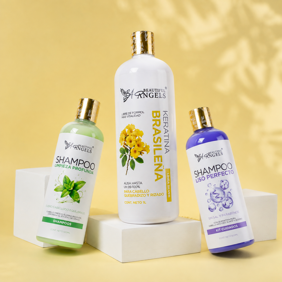 Kit Keratina Brasileña Silver 1 L + Shampoo Limpieza Profunda 500 ML + Shampoo Liso Perfecto 500 ML