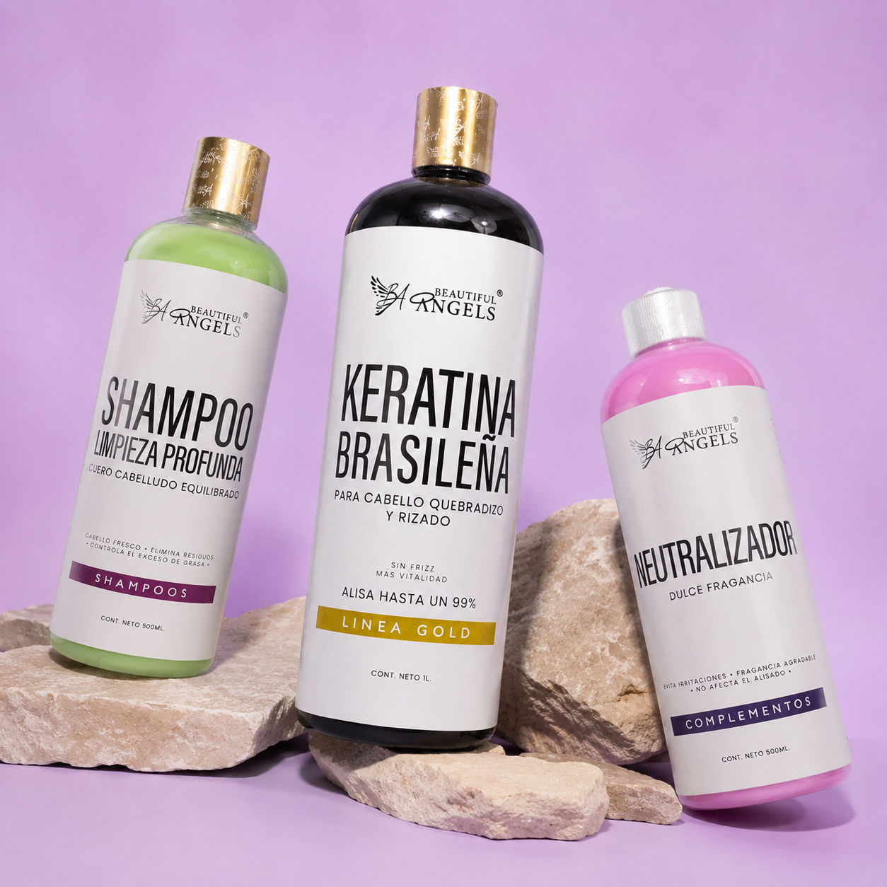Kit Keratina Brasileña Gold + Neutralizador + Shampoo Limpieza Profunda