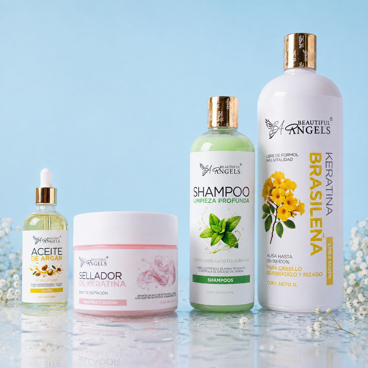 Kit Keratina Brasileña Silver 1L + Shampoo Limpieza Profunda 500ML + Sellador de Keratina 250ML + Aceite de Argán 100ML