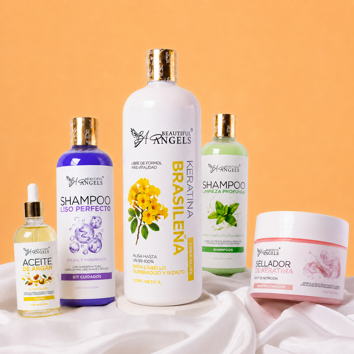 Kit Brasileña Silver 1L + Shampoo Limpieza Profunda 500L+ Shampoo Liso Perfecto 500L + Sellador 250ML+ Aceite de Argan 100ML