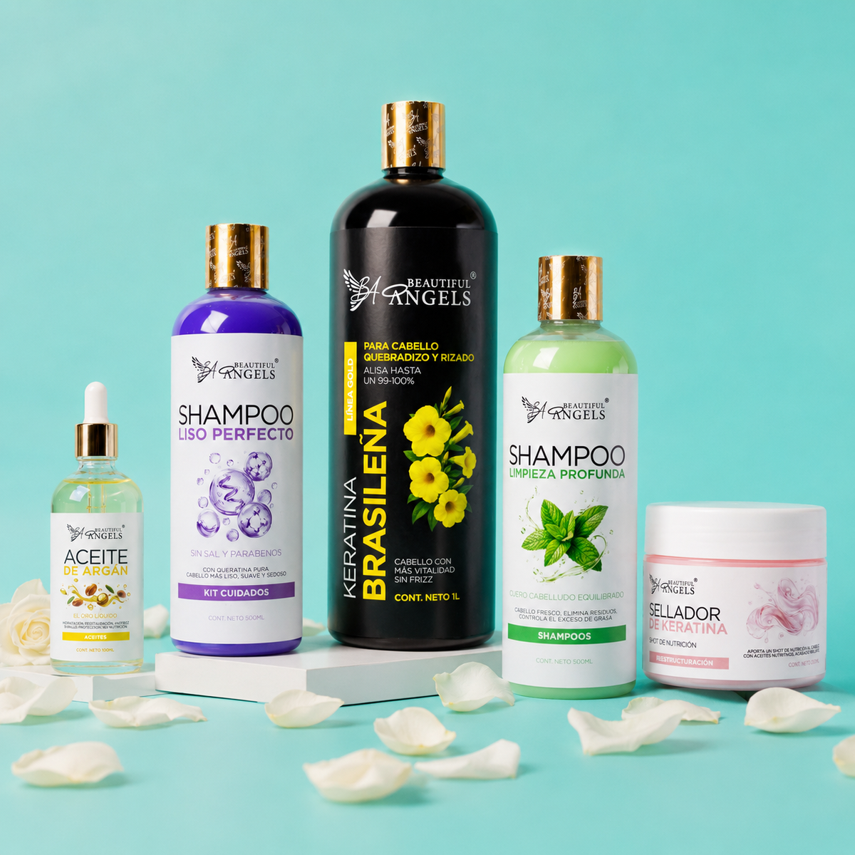 kit keratina brasileña Gold 1L + Shampoo limpieza profunda 500ml + Shampoo liso perfecto 500ml+ sellador 250ml + Aceite argán