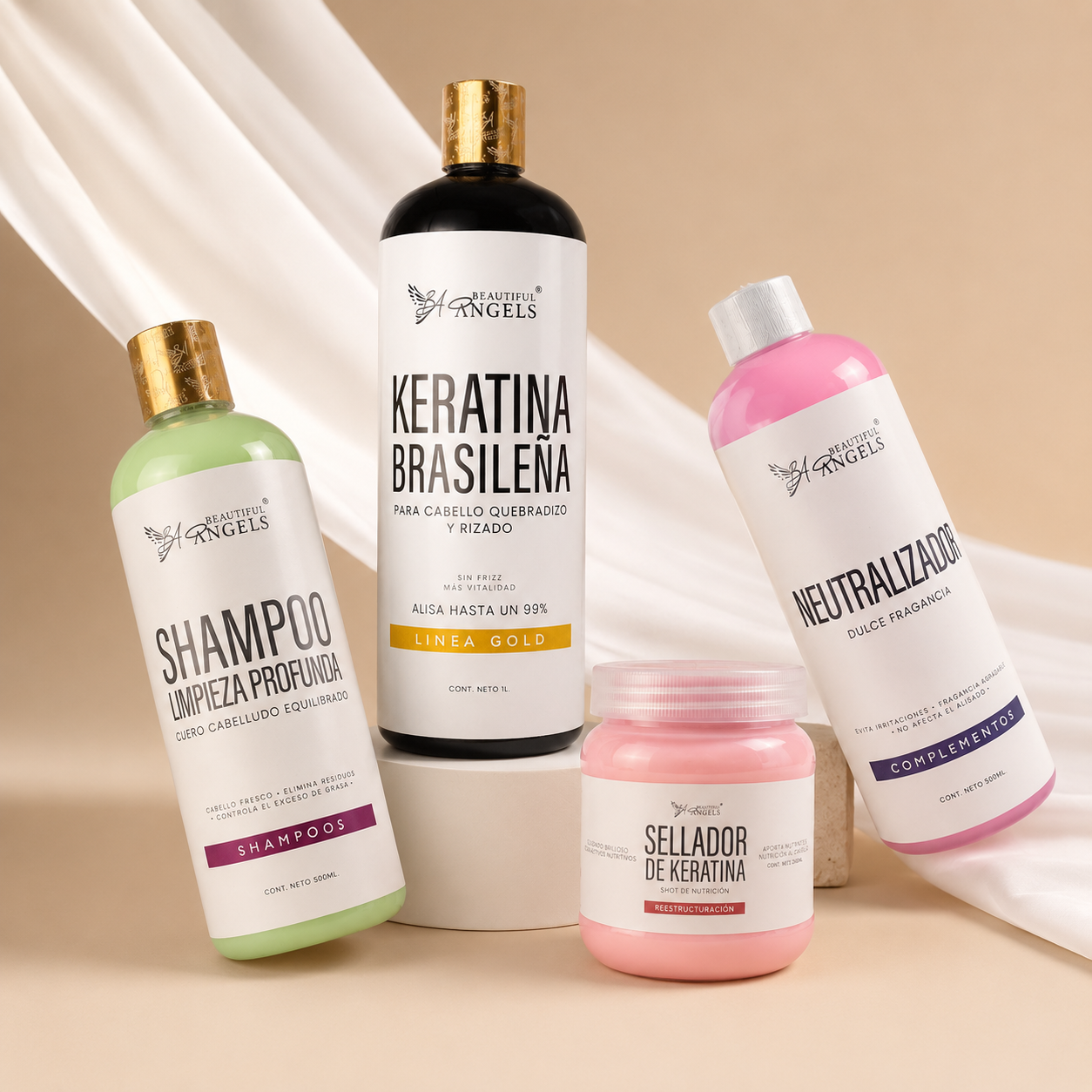 Kit Keratina Brasileña Gold + Shampoo Limpieza Profunda + Neutralizador + Sellador de Keratina