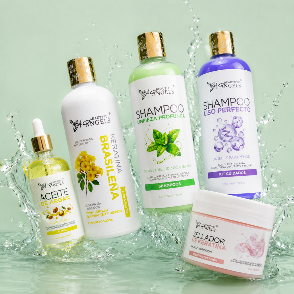 Kit Básico Keratina Brasileña Silver 500 ml – Beautiful Angels – Ideal para Cabello Quebradizo y Rizado, Control del Frizz y Manejable