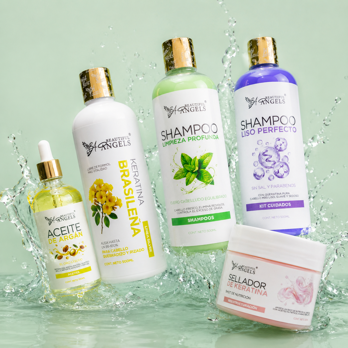 Kit Básico Keratina Brasileña Silver 500 ml – Beautiful Angels – Ideal para Cabello Quebradizo y Rizado, Control del Frizz y Manejable