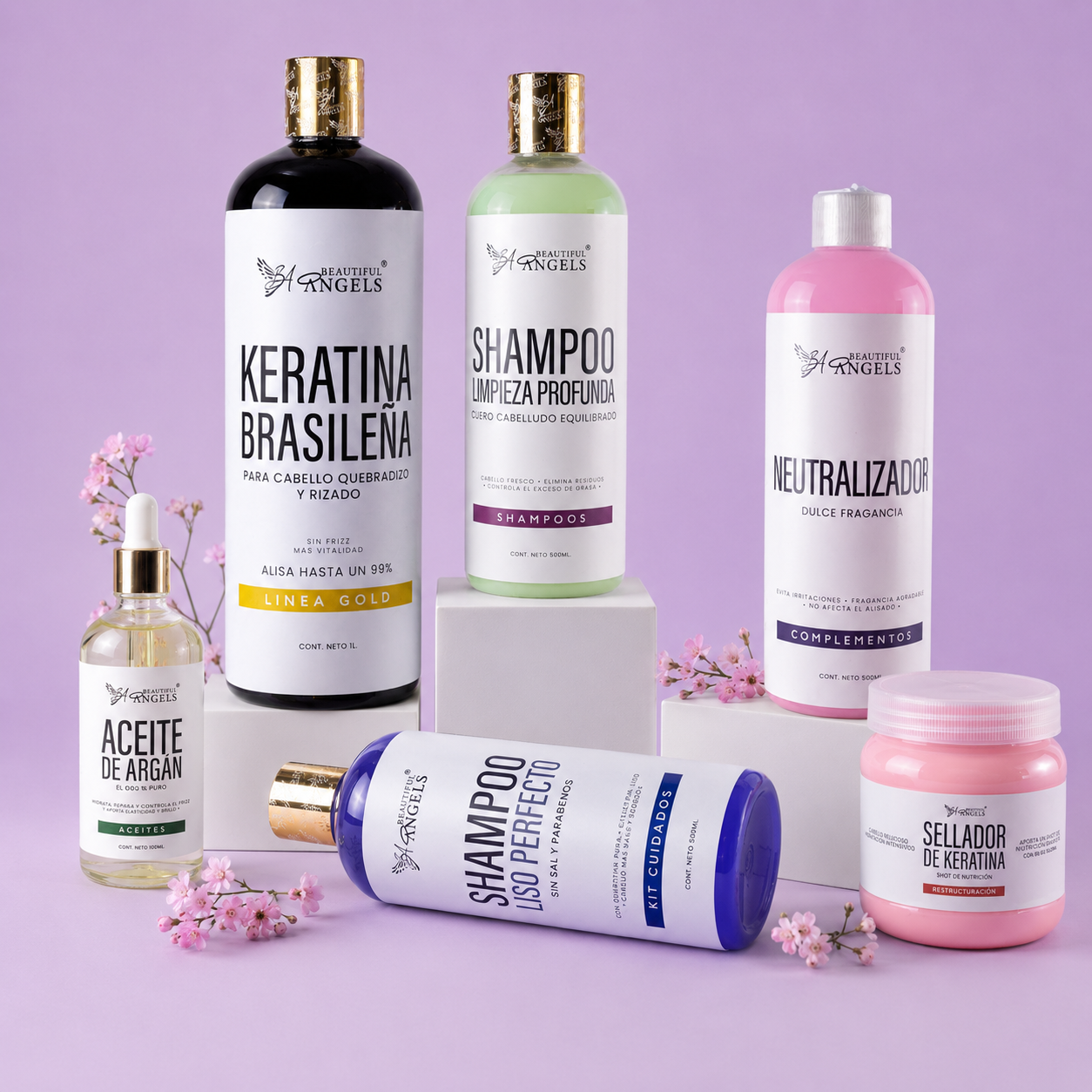 Kit Keratina Brasileña Gold + Shampoo Limpieza Profunda + Shampoo Liso Perfecto + Neutralizador + Sellador de Keratina + Aceite de Argán