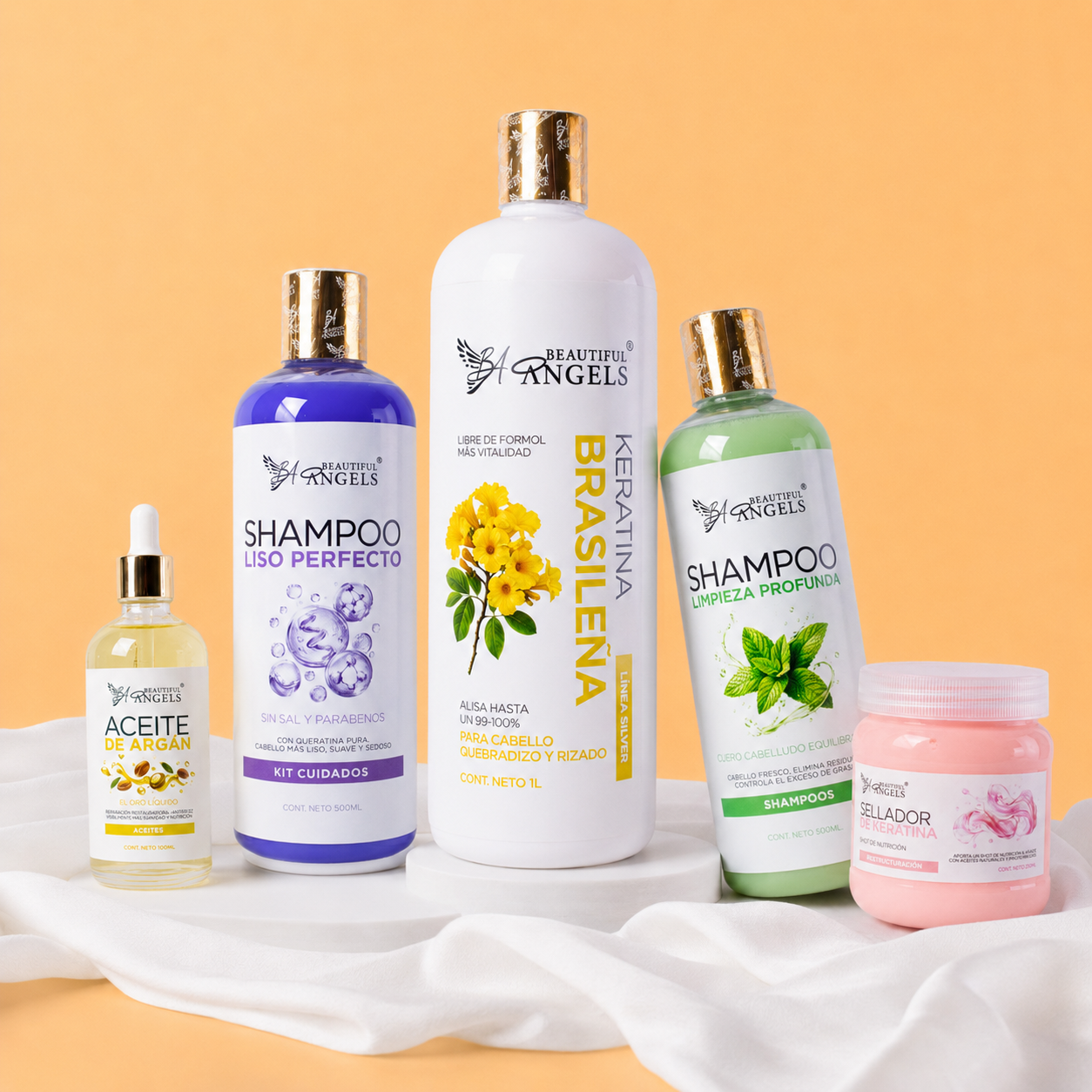 Kit Brasileña Silver 1L + Shampoo Limpieza Profunda 500L+ Shampoo Liso Perfecto 500L + Sellador 250ML+ Aceite de Argan 100ML