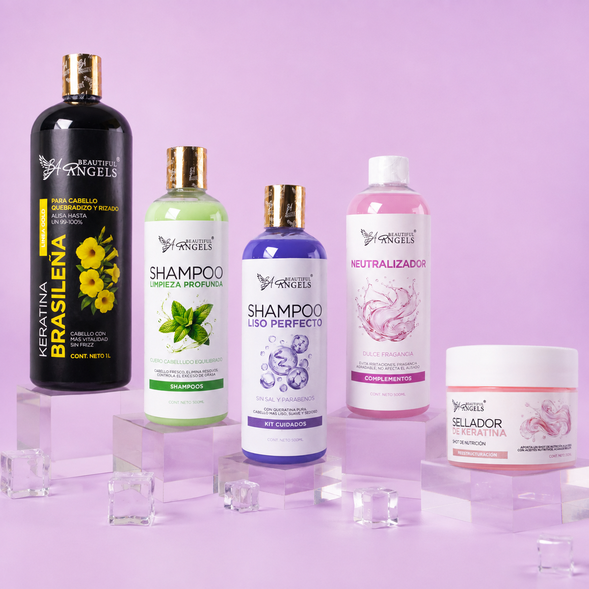 Kit Keratina Brasileña Gold 1L + Shampoo Limpieza Profunda 500ML + Shampoo Liso Perfecto 500ML + Neutralizador 500ML + Sellador de Keratina 250ML