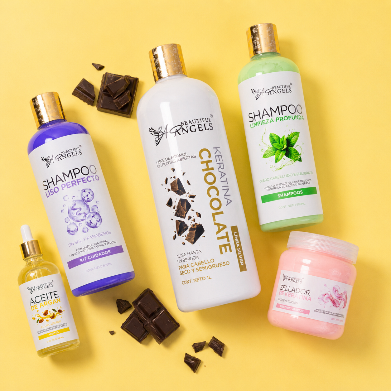 Kit Chocolate Silver 1L + Shampoo Limpieza Profunda 500ML+ Shampoo Liso Perfecto 500ML + Sellador 250ML+ Aceite de Argan 100ML