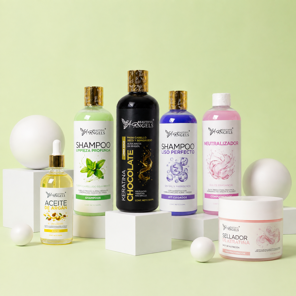 Kit Básico de Keratina Chocolate Gold 500ml – Beautiful Angels para Cabello Seco y Semigrueso, Cierra Puntas Maltratadas, Fortalece Cada Hebra y Deja un Acabado Radiante y Saludable