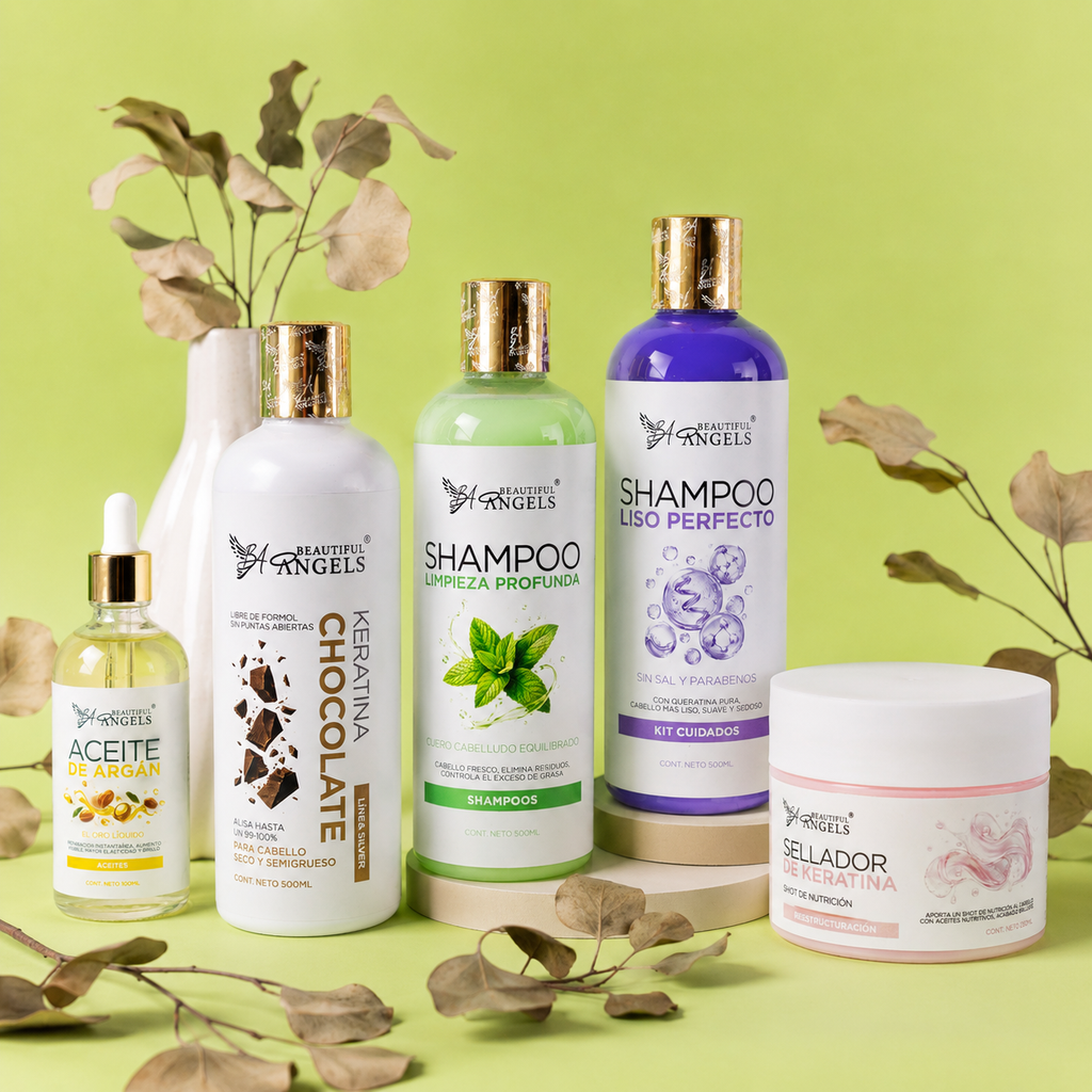 Kit Básico Keratina Chocolate Silver Beautiful Angels 500ml | Con Aceite de Macadamia y Vitamina E | Para Cabello Seco y Semigrueso | Alisado Natural, Suavidad y Aroma a Chocolate
