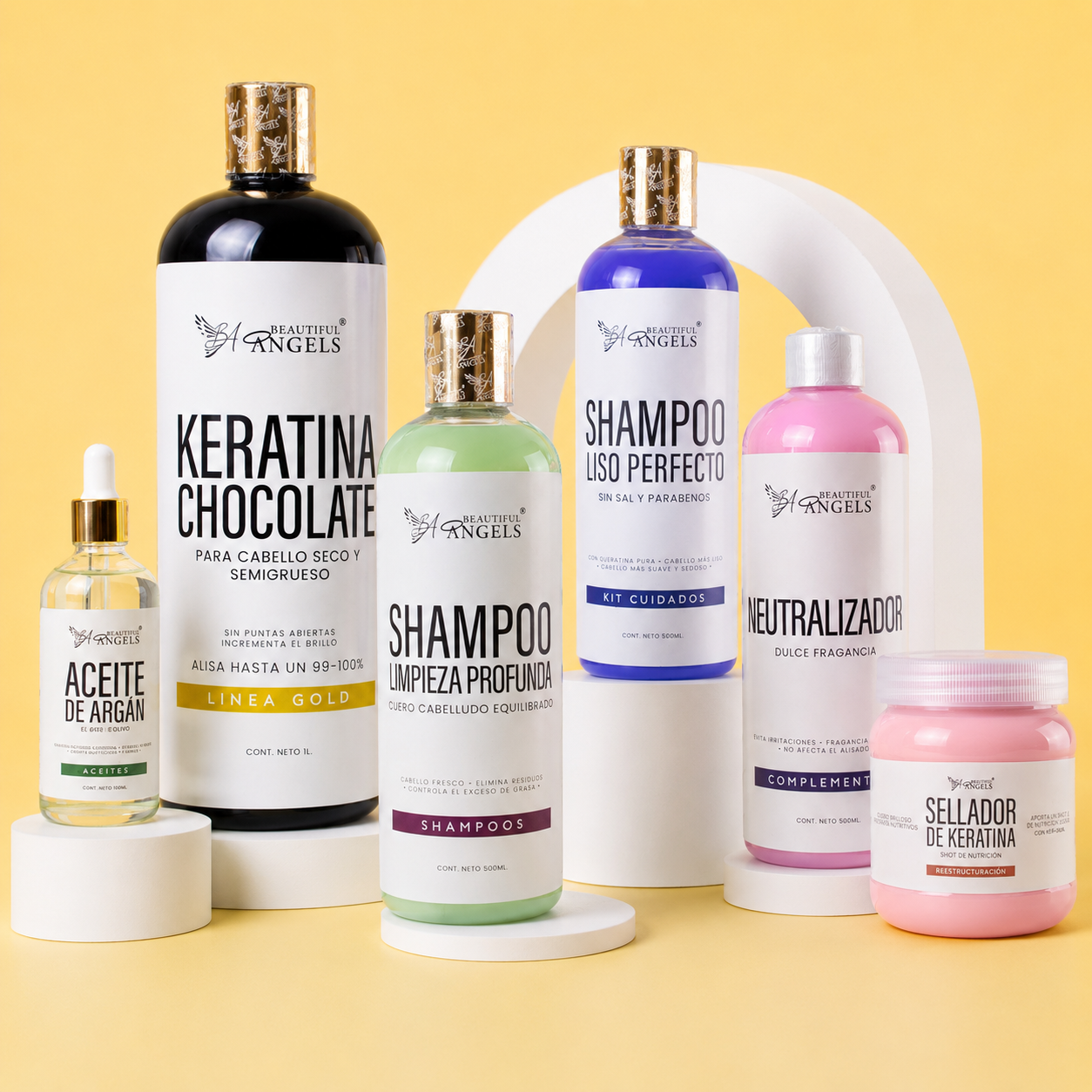 Kit Keratina Chocolate Gold + Shampoo Limpieza Profunda + Shampoo Liso Perfecto + Neutralizador + Sellador de Keratina + Aceite de Argán