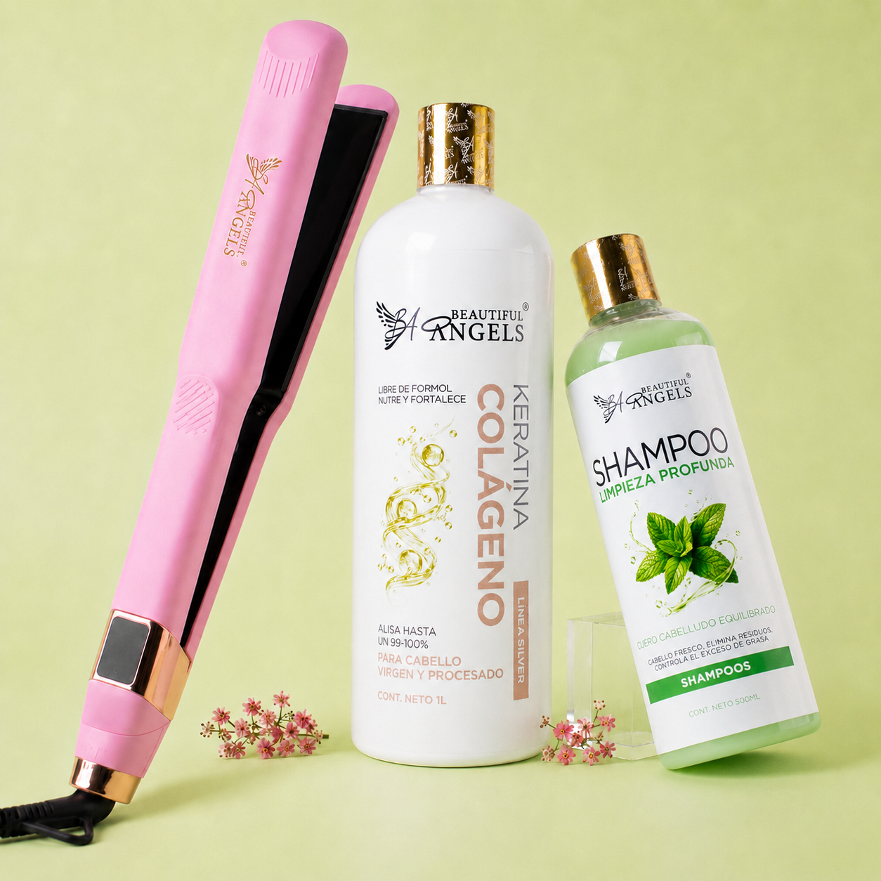 Kit Keratina Colágeno Silver 1L + Shampoo Limpieza Profunda 500ml + Plancha Beautiful Angels