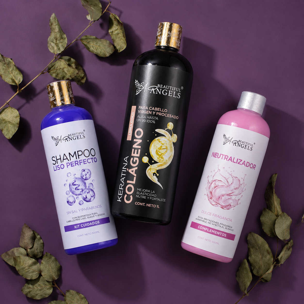 Kit Keratina Colágeno Gold 1L + Shampoo Liso Perfecto 500ML + Neutralizador 500ML