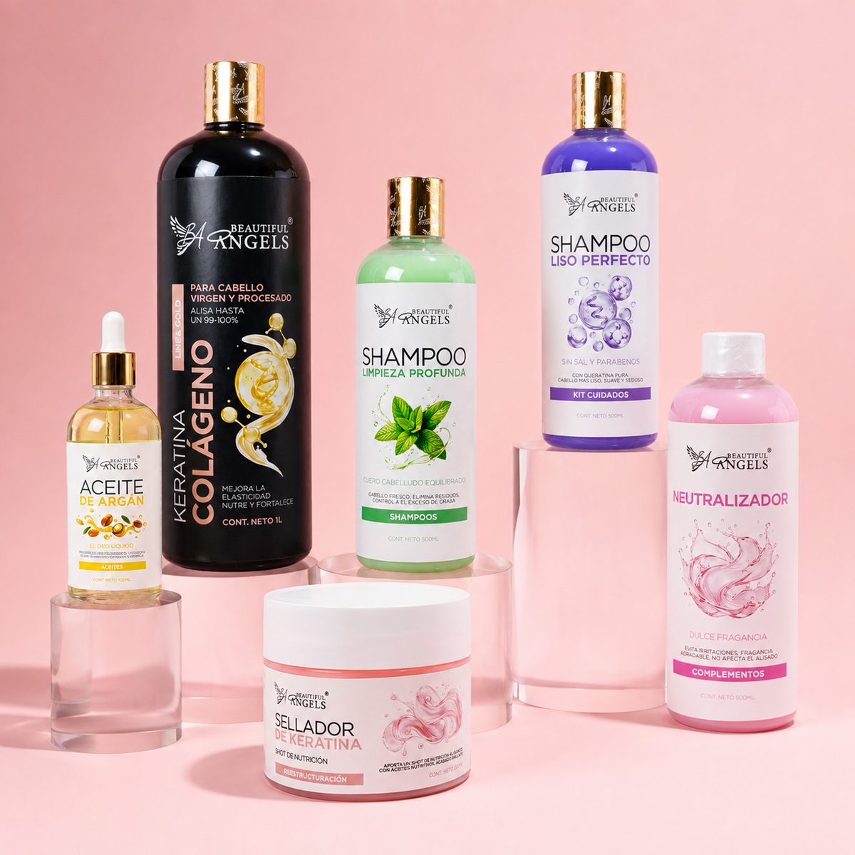 Kit Keratina Colágeno Gold 1L+ Shampoo Limpieza Profunda 500ML + Shampoo Liso Perfecto 500ML + Neutralizador 500ML + Sellador de Keratina 250ML + Aceite de Argán 100ML