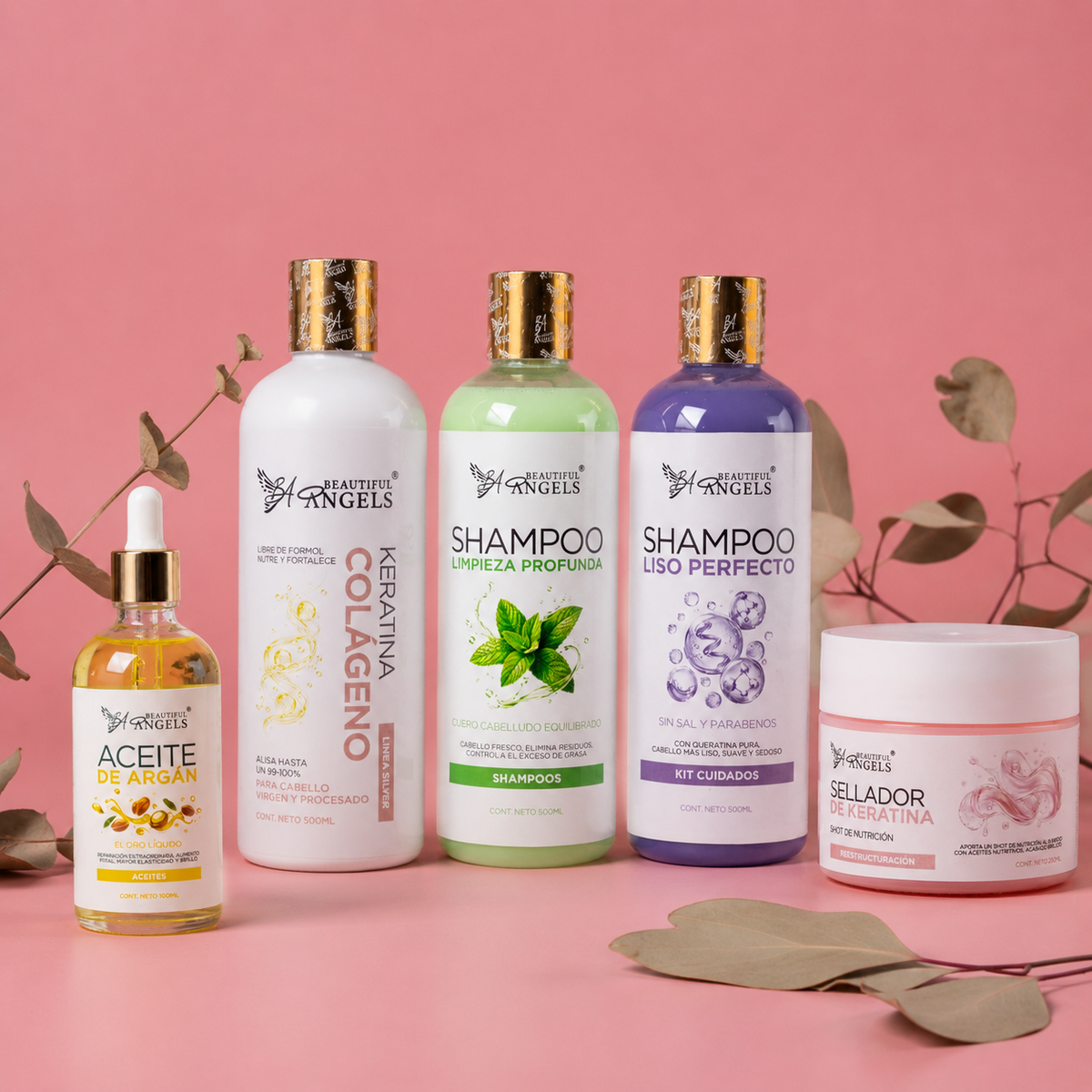 Kit Básico Keratina Colágeno Silver 500 ml – Beautiful Angels – Alisado Ideal para Cabello Procesado o Virgen, Nutrición Profunda con Colágeno que Fortalece y Aumenta la Elasticidad