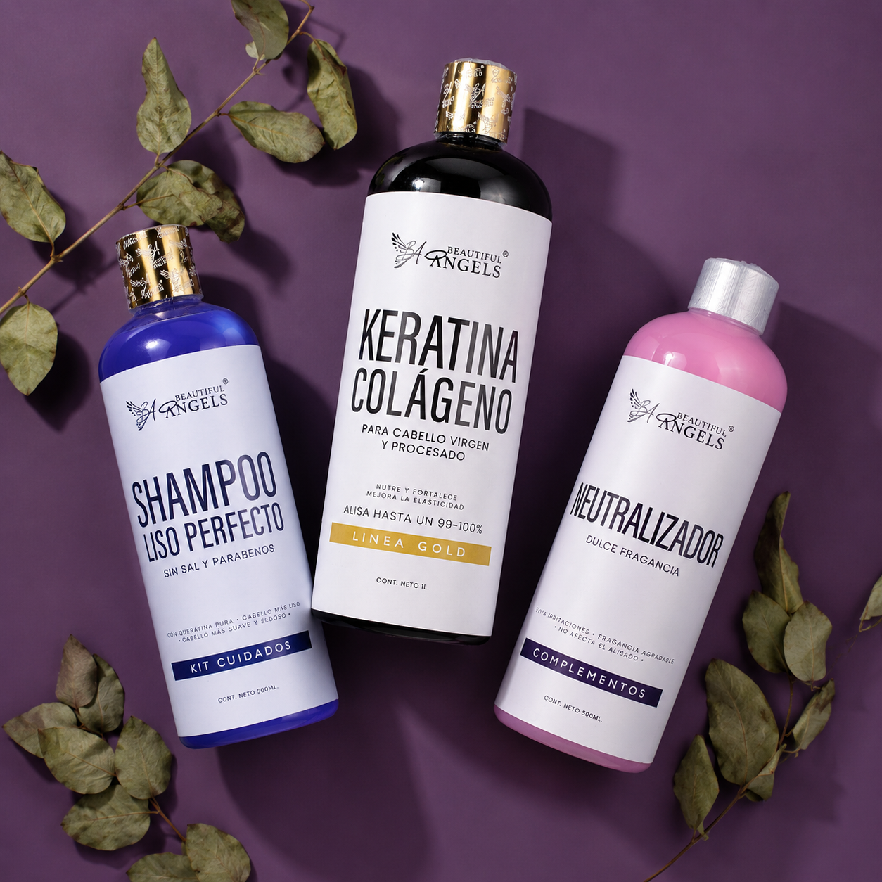 Kit Keratina Colágeno Gold + Shampoo Liso Perfecto + Neutralizador: Liso sedoso, cabello más fuerte y acabado profesional.