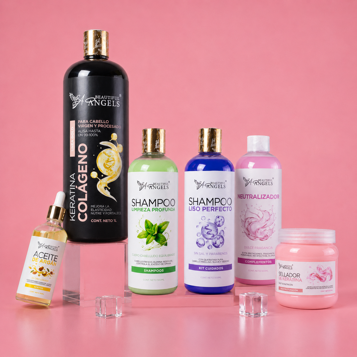 Kit Keratina Colágeno Gold 1L+ Shampoo Limpieza Profunda 500ML + Shampoo Liso Perfecto 500ML + Neutralizador 500ML + Sellador de Keratina 250ML + Aceite de Argán 100ML