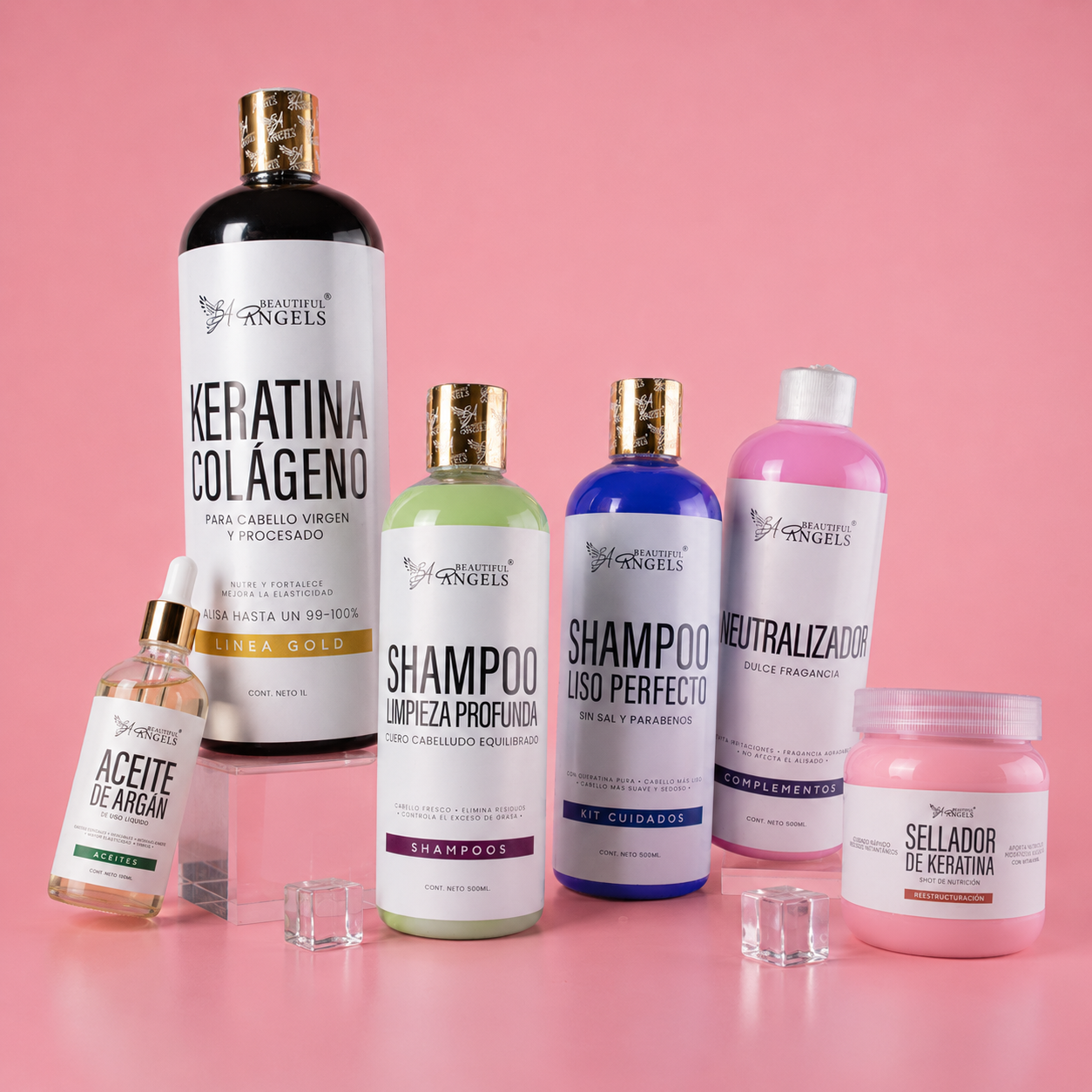 Kit Keratina Colágeno Gold + Shampoo Limpieza Profunda + Shampoo Liso Perfecto + Neutralizador + Sellador de Keratina + Aceite de Argán