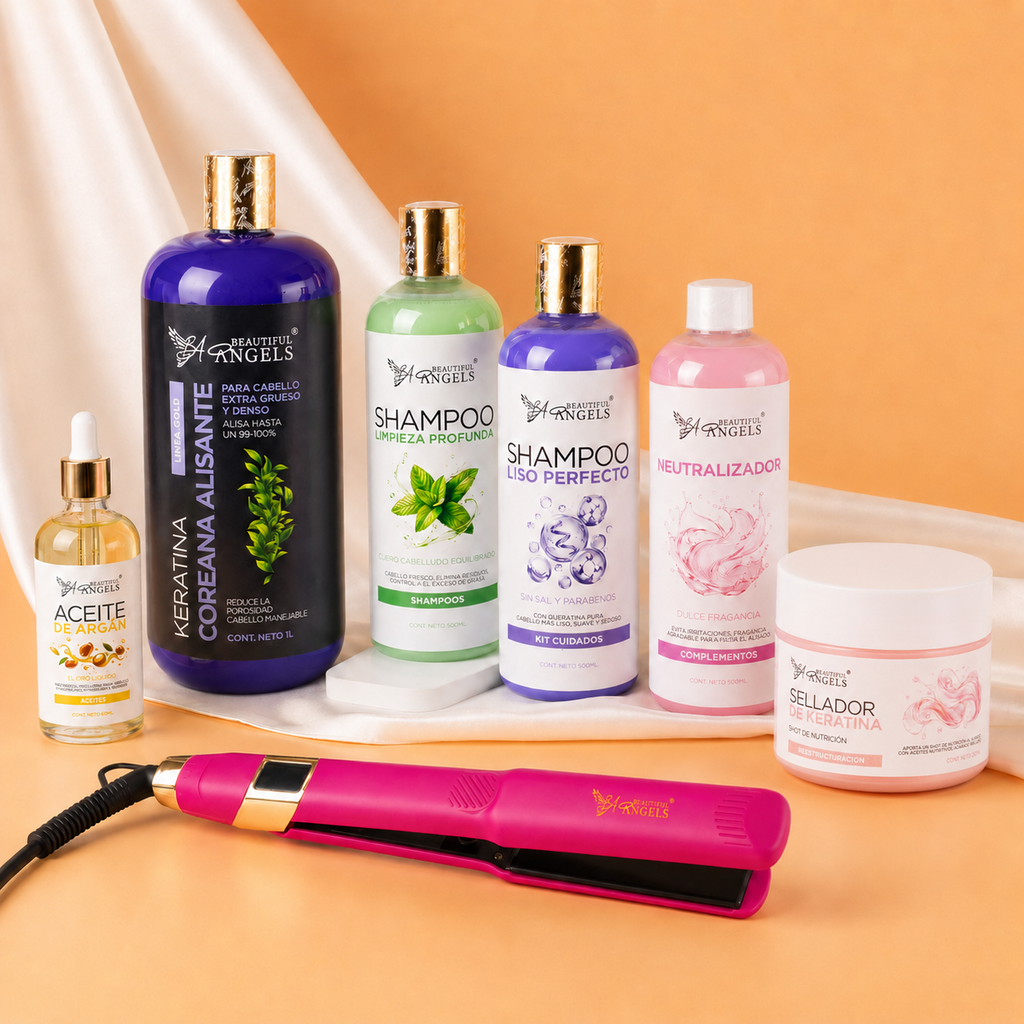 Kit Profesional de Keratina Coreana Alisante Gold para Cabello Extra Grueso y Denso – Beautiful Angels