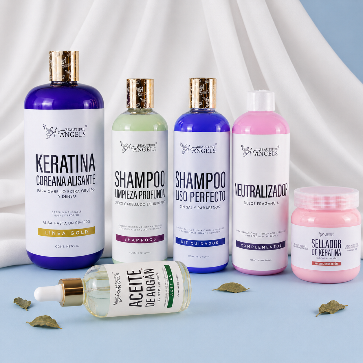 Kit Keratina Coreana Alisante Gold + Shampoo Limpieza Profunda + Shampoo Liso Perfecto + Neutralizador + Sellador de Keratina + Aceite de Argán