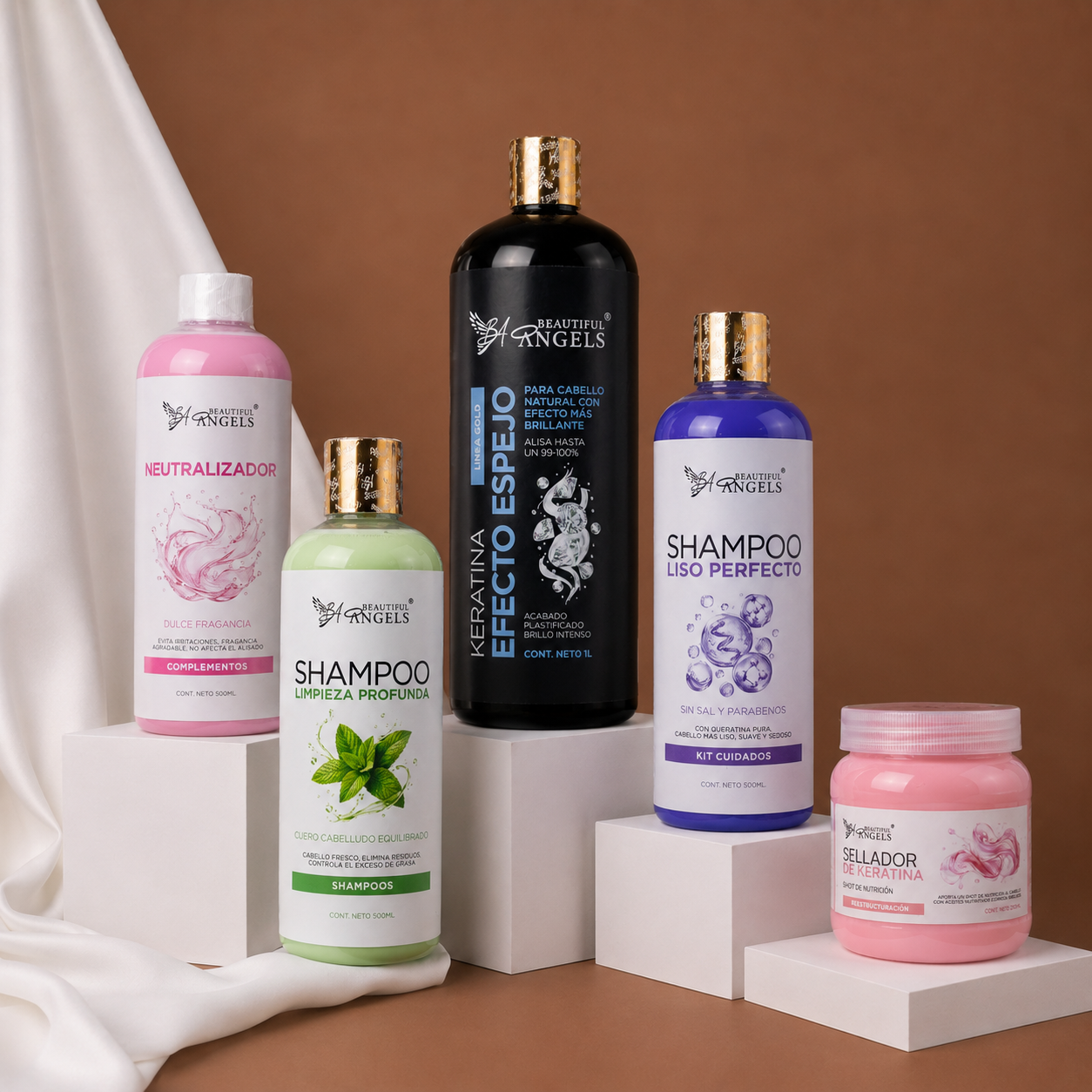 Kit Keratina Efecto Espejo Gold 1L + Shampoo Limpieza Profunda 500ML + Shampoo Liso Perfecto 500ML + Neutralizador 500ML + Sellador de Keratina 250ML