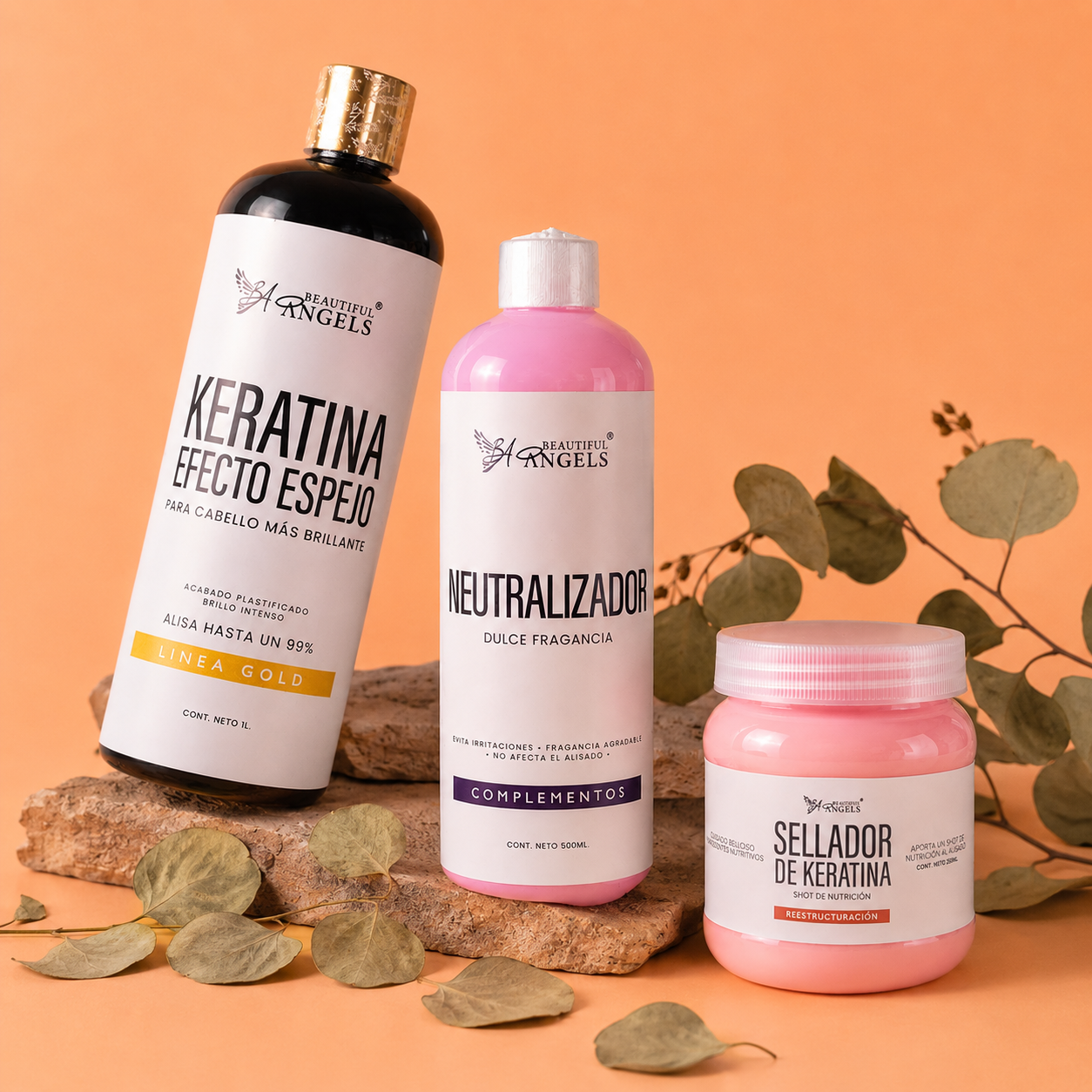 Keratina Efecto Espejo Gold + Neutralizador + Sellador de keratina: brillo extremo y acabado de salón que roba miradas
