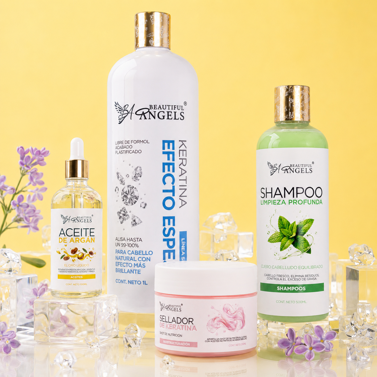 Kit Keratina Efecto Espejo Silver 1L + Shampoo Limpieza Profunda 500ML + Sellador de Keratina 250ML + Aceite de Argán 100ML