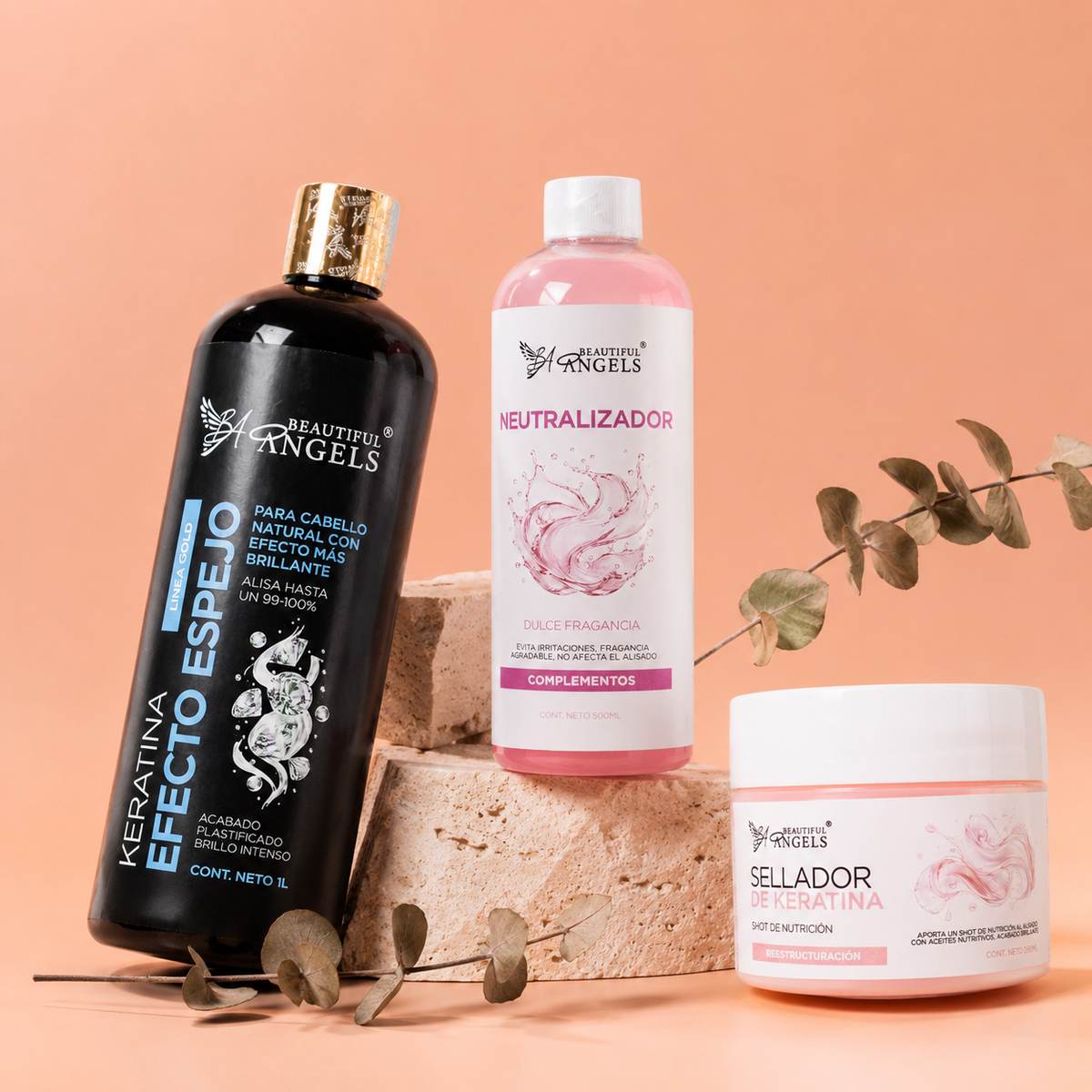 Kit Keratina Efecto Espejo Gold 1L + Neutralizador 500ML + Sellador de keratina 250ML
