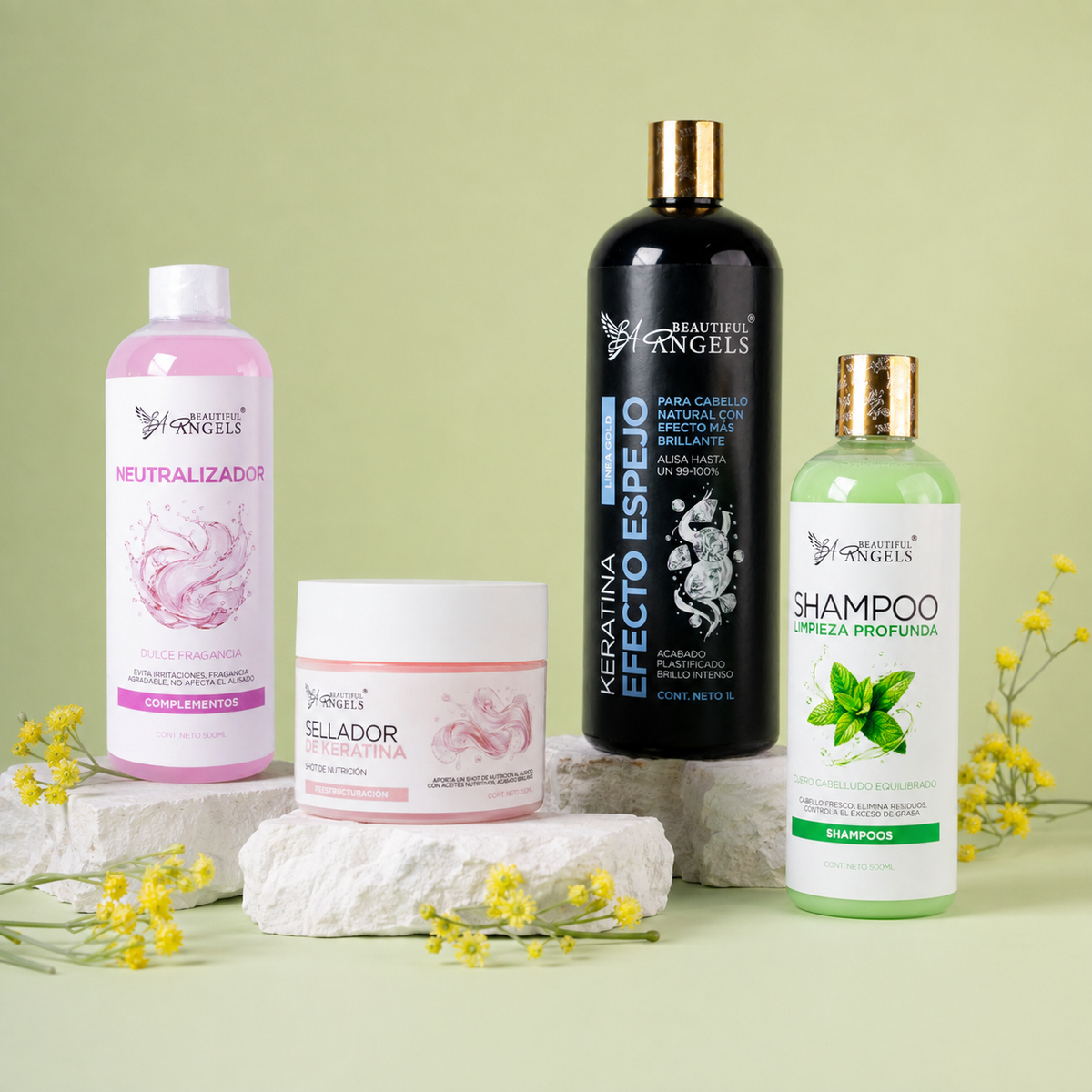 Kit Keratina Efecto Espejo Gold 1L + Shampoo Limpieza Profunda 500ML + Neutralizador 500ML + Sellador de Keratina 250ML