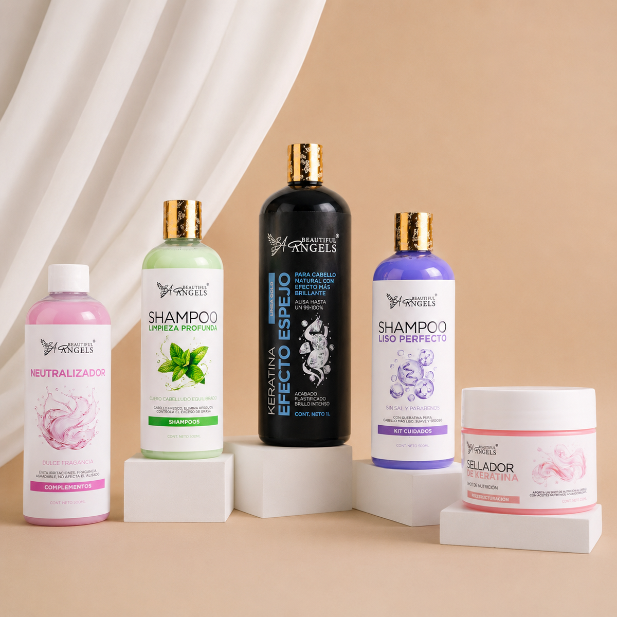 Kit Keratina Efecto Espejo Gold 1L + Shampoo Limpieza Profunda 500ML + Shampoo Liso Perfecto 500ML + Neutralizador 500ML + Sellador de Keratina 250ML
