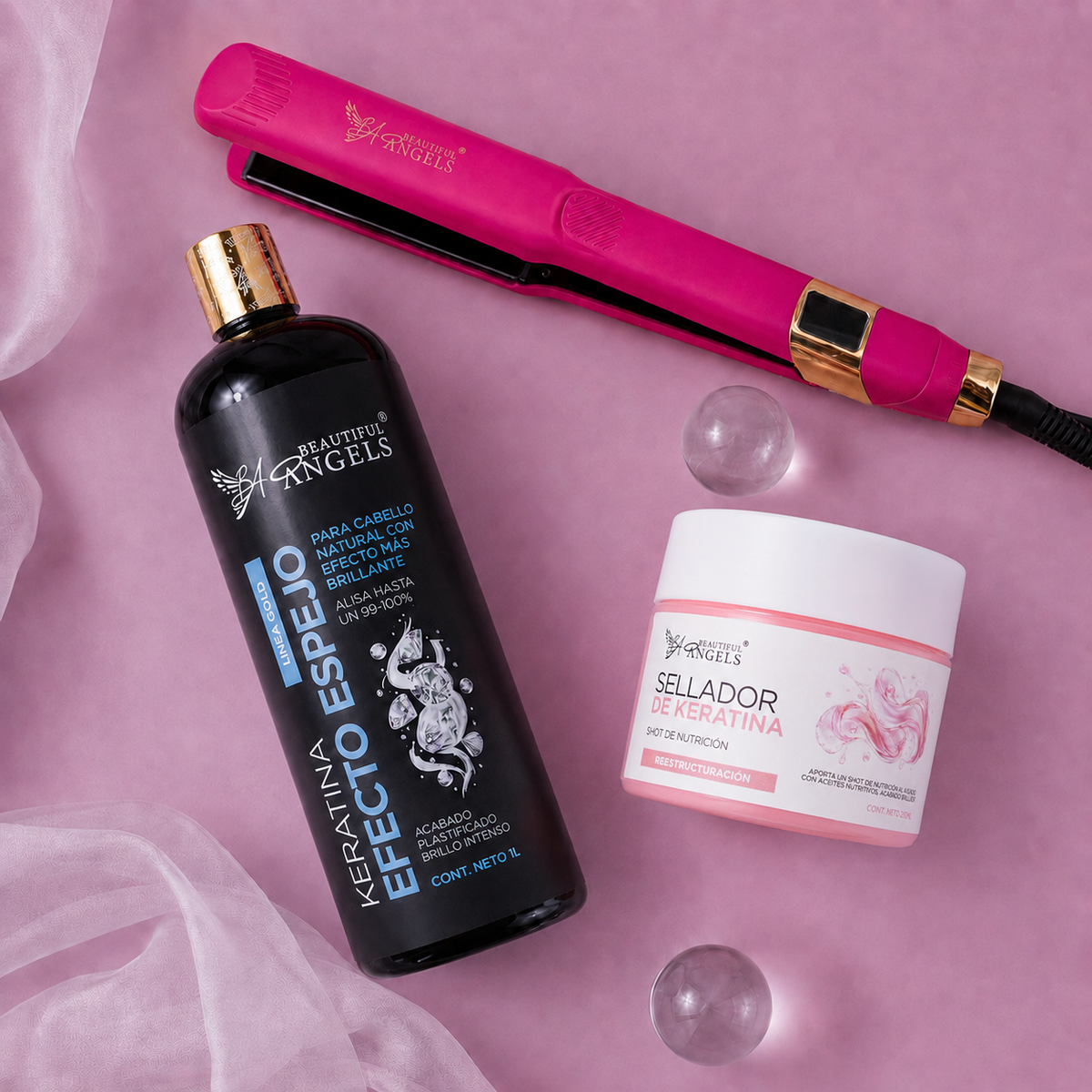 Kit Keratina Efecto Espejo Gold 1L + Sellador de Keratina 250ml + Plancha Profesional de Nanotitanio