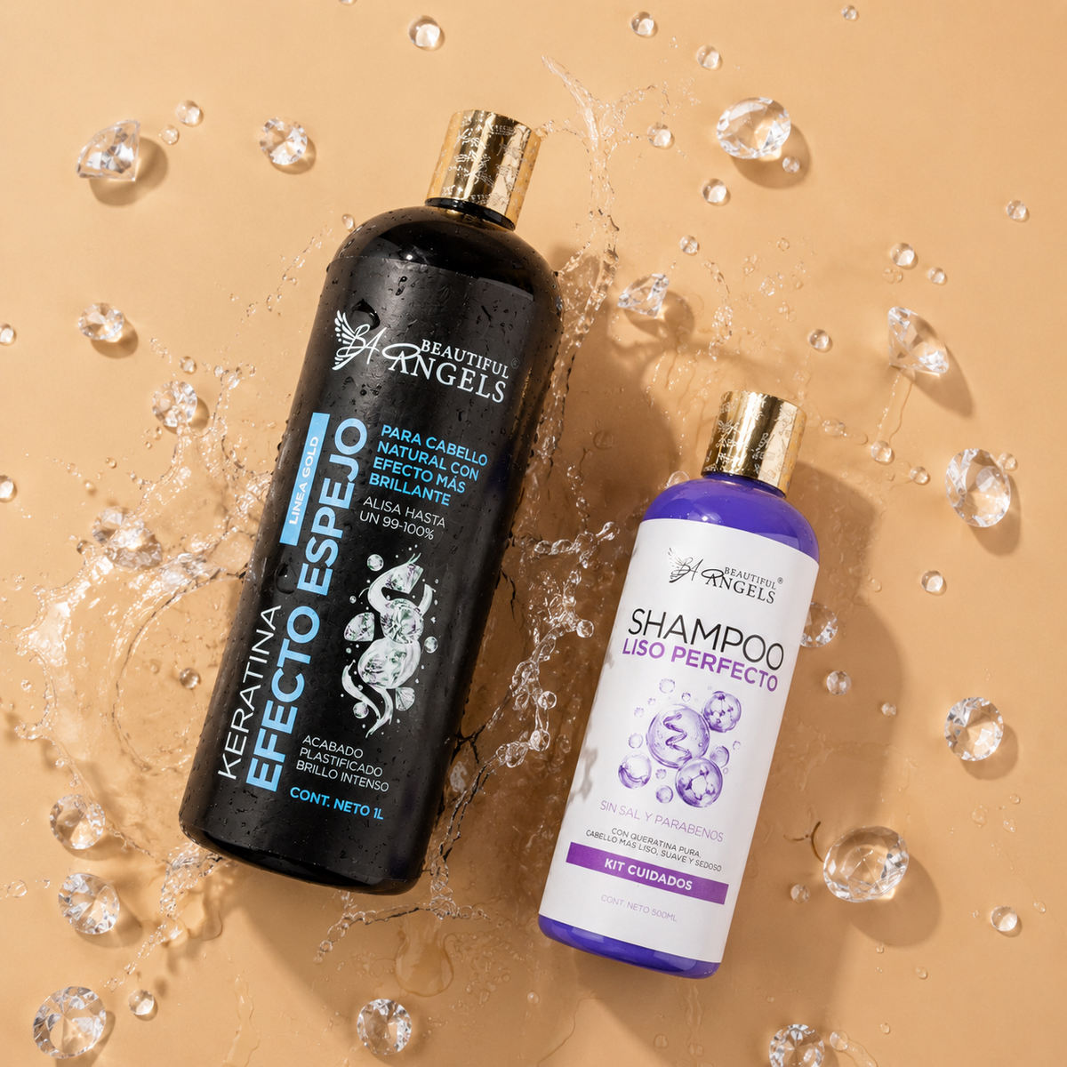 Kit Keratina Efecto Espejo Gold 1 L + Shampoo Liso Perfecto 500 ML