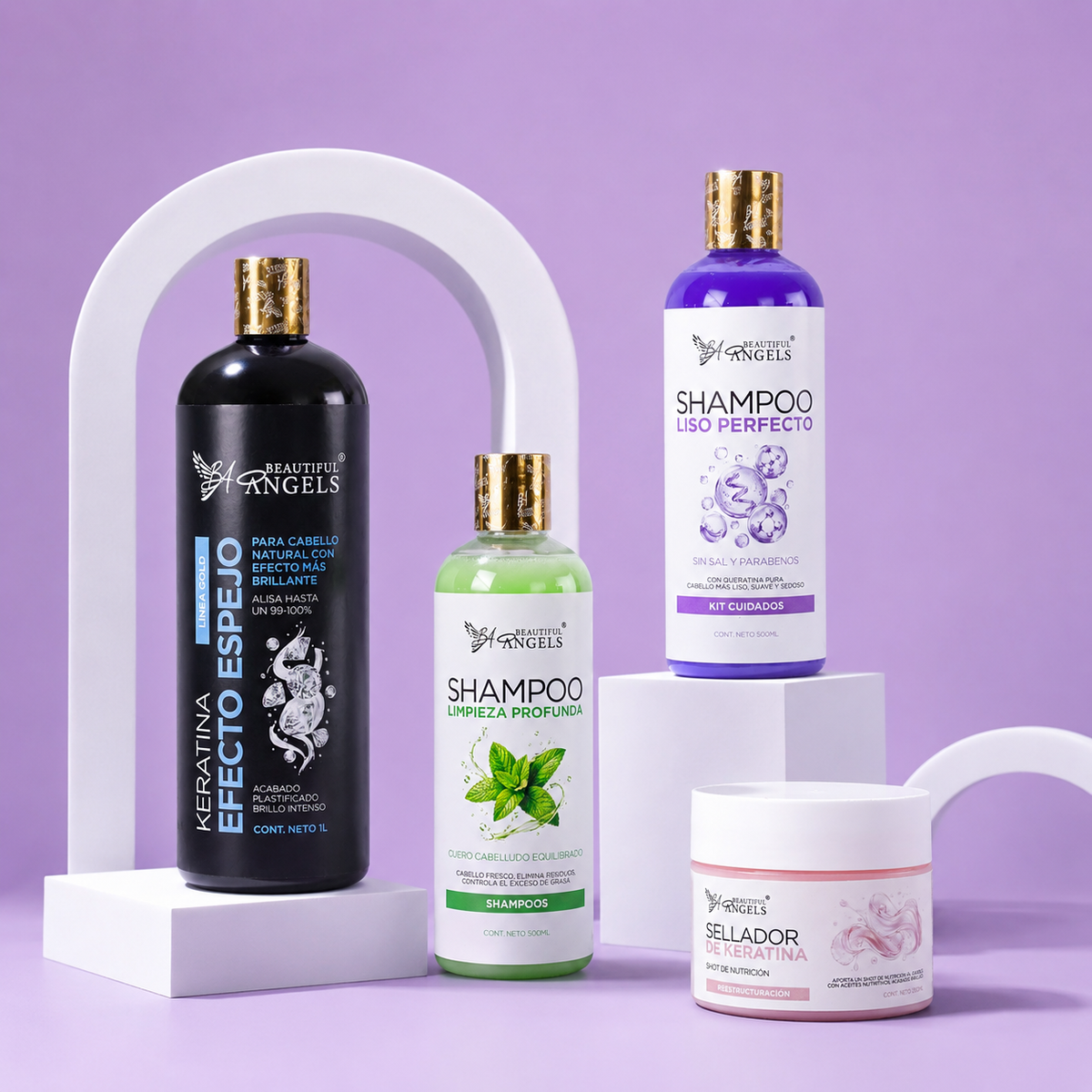 Kit Keratina Efecto Espejo Gold 1 L + Shampoo Limpieza Profunda 500 ML + Sellador de Keratina 250 ML + Shampoo Liso Perfecto 500 ML