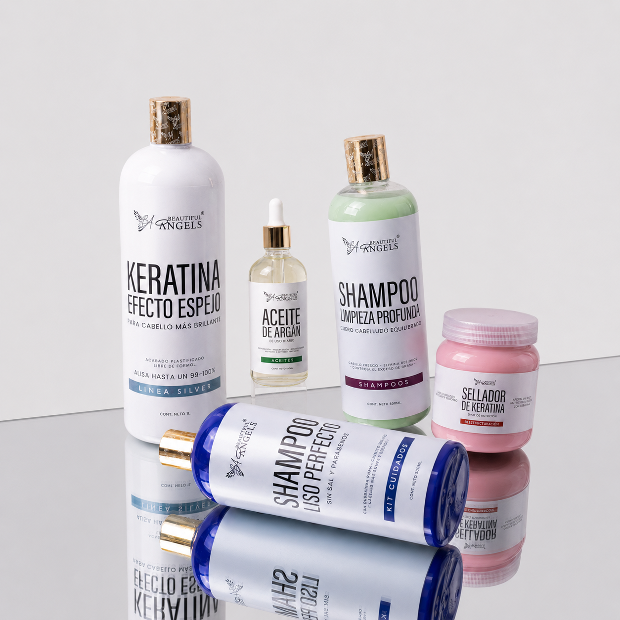 Kit Efecto Espejo Silver  + Shampoo Limpieza Profunda+ Shampoo Liso Perfecto + Sellador + Aceite de Argan
