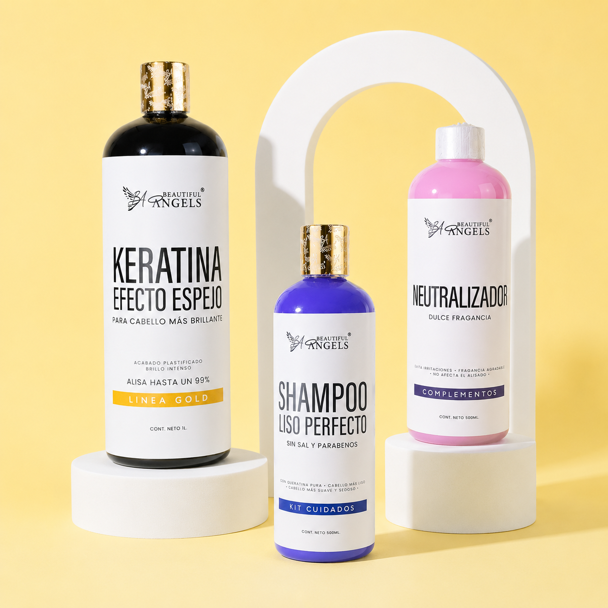 Kit Keratina Efecto Espejo + Shampoo Liso Perfecto + Neutralizador: Brillo espejo, liso sedoso y acabado premium.