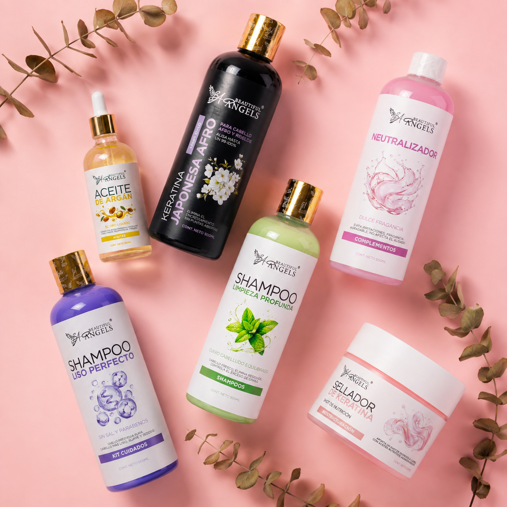 Kit Basico Keratina Japonesa Afro Gold Beautiful Angels 500ml— Controla el Volumen del Cabello Grueso y Rebelde, Elimina el Encrespamiento y Aporta Brillo y Suavidad