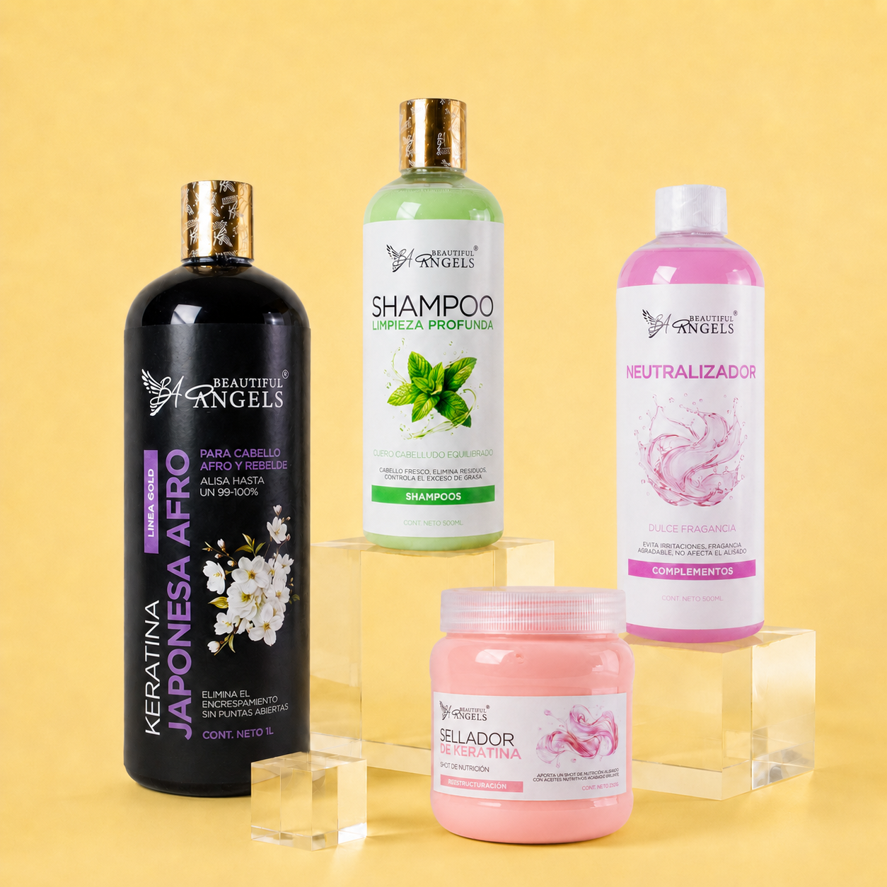 Kit Keratina Japonesa Afro Gold 1L + Shampoo Limpieza Profunda 500ML + Neutralizador 500ML + Sellador de Keratina 250ML