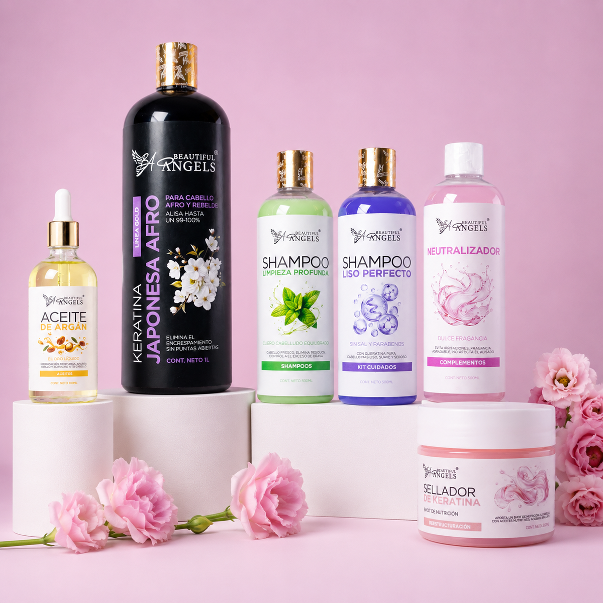 Kit Keratina Japonesa Afro Gold 1L + Shampoo Limpieza Profunda 500ML + Shampoo Liso Perfecto 500ML + Neutralizador 500ML + Sellador de Keratina  250ML + Aceite de Argán 100ML