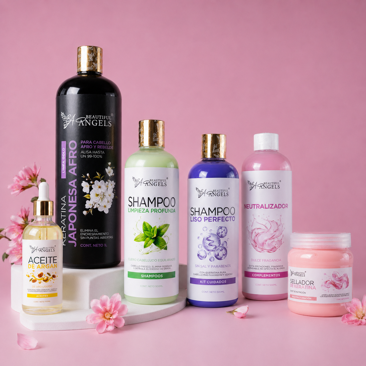 Kit Keratina Japonesa Afro Gold 1L + Shampoo Limpieza Profunda 500ML + Shampoo Liso Perfecto 500ML + Neutralizador 500ML + Sellador de Keratina  250ML + Aceite de Argán 100ML