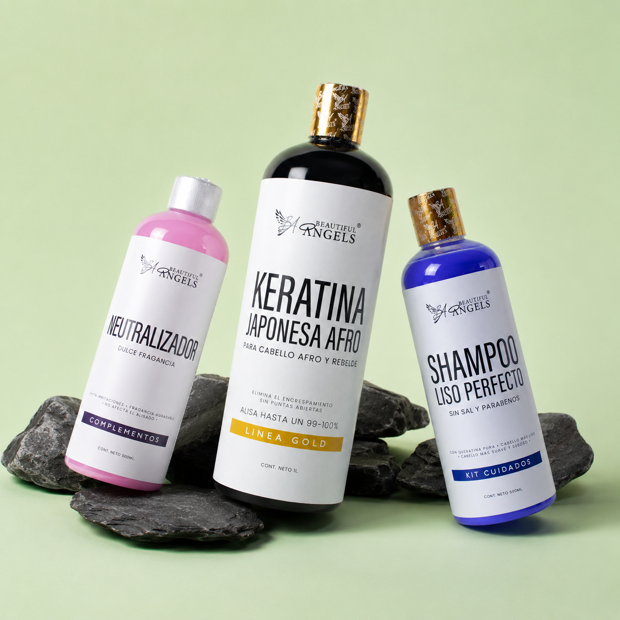 Kit  Keratina Japonesa Afro Gold + Shampoo Liso Perfecto + Neutralizador: Domina el cabello rebelde con un liso potente y duradero.