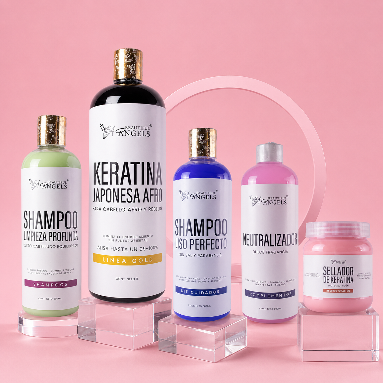 Kit Keratina Japonesa Afro Gold + Shampoo Limpieza Profunda + Shampoo Liso Perfecto + Neutralizador + Sellador de Keratina