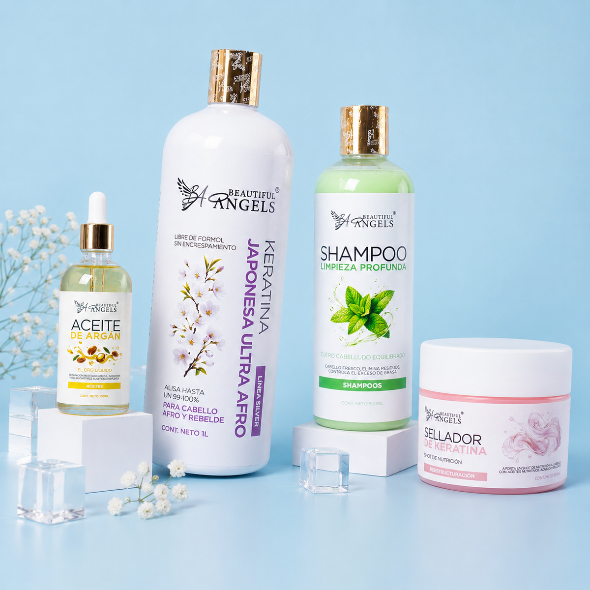 Kit Keratina Japonesa Ultra Afro Silver 1L + Shampoo Limpieza Profunda 500ML + Sellador de Keratina 250ML  + Aceite de Argán 100ML