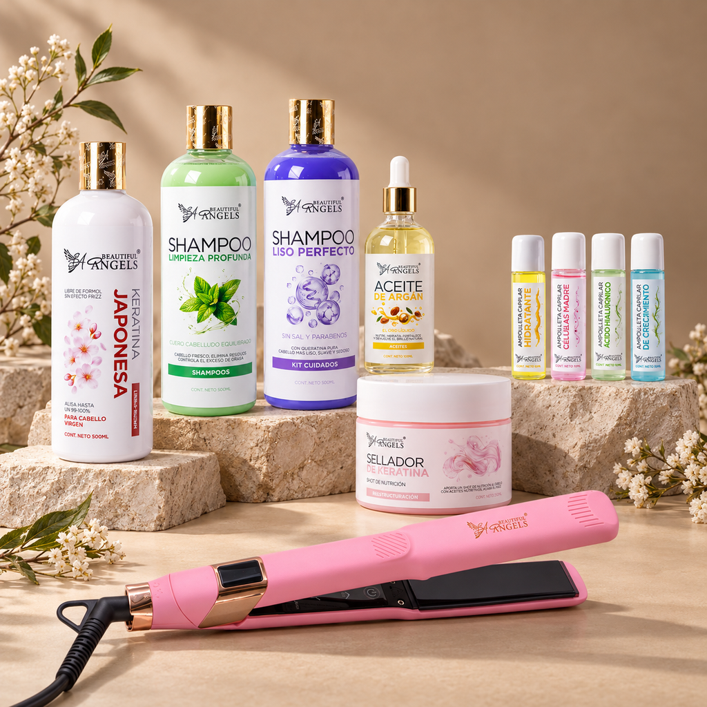 Kit Profesional Keratina Japonesa Silver Beautiful Angels 500ml- Textura Ligera, Facilita el Peinado y Secado.
