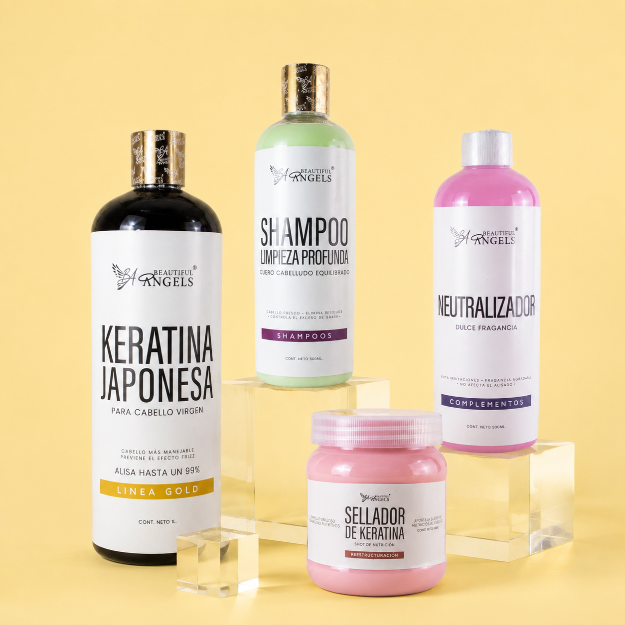Kit Keratina Japonesa Gold + Shampoo Limpieza Profunda + Neutralizador + Sellador de Keratina: Liso natural, brillo intenso y suavidad desde la primera aplicación.