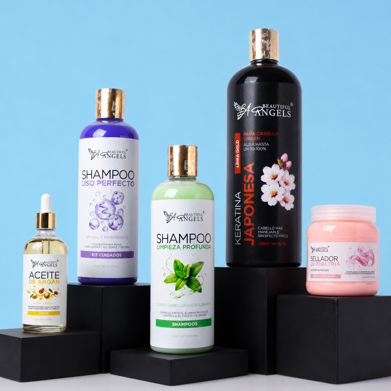 kit keratina Japonesa Gold 1L + Shampoo limpieza profunda 500ml + Shampoo liso perfecto 500ml+ sellador 250ml + Aceite argán